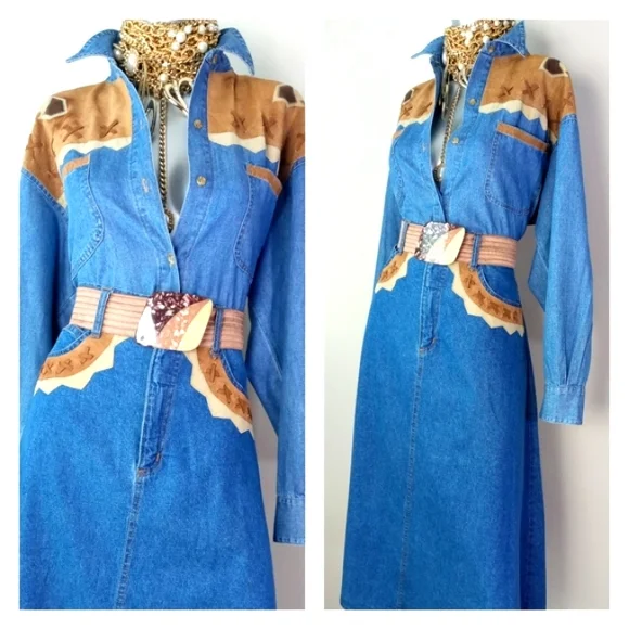 "WESTERN CHIC" VintAge Denim Two-PiEcE Skirt Set - Picture 5 of 15